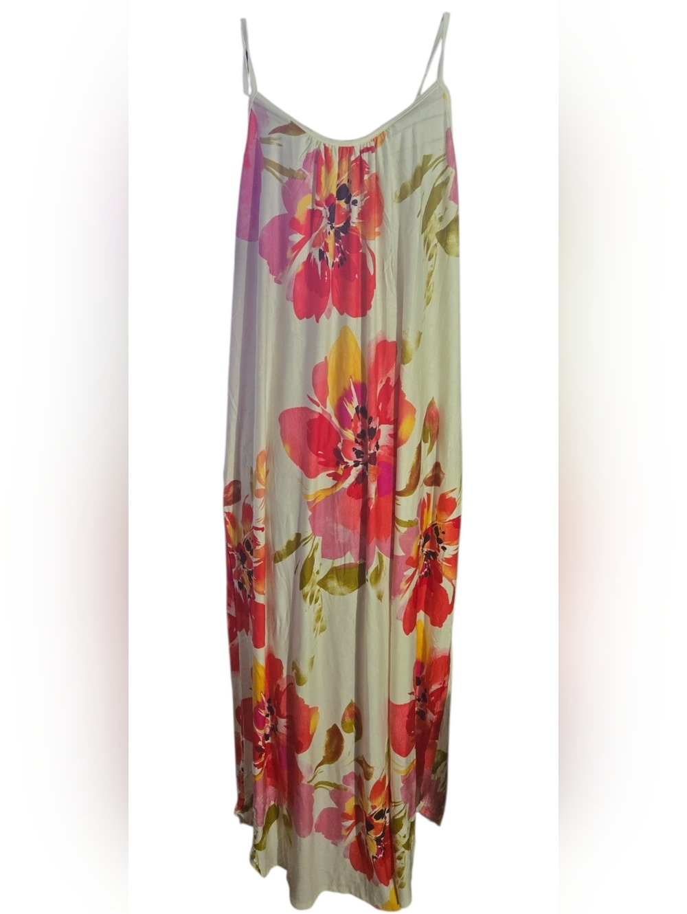 E. Luna Floral Maxi Slip Dress - Pink & Red Blooms Size 1X